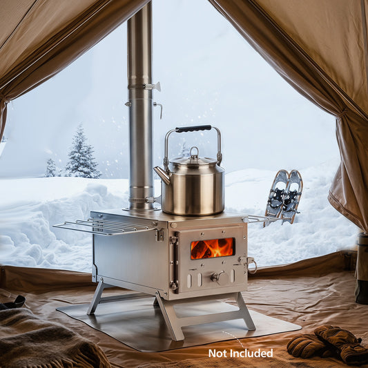Portable Wood Burning Stove, 7 Chimney Pipes, Spark Arrestor, Silver Outdoor Grills Silver at Gallery Canada