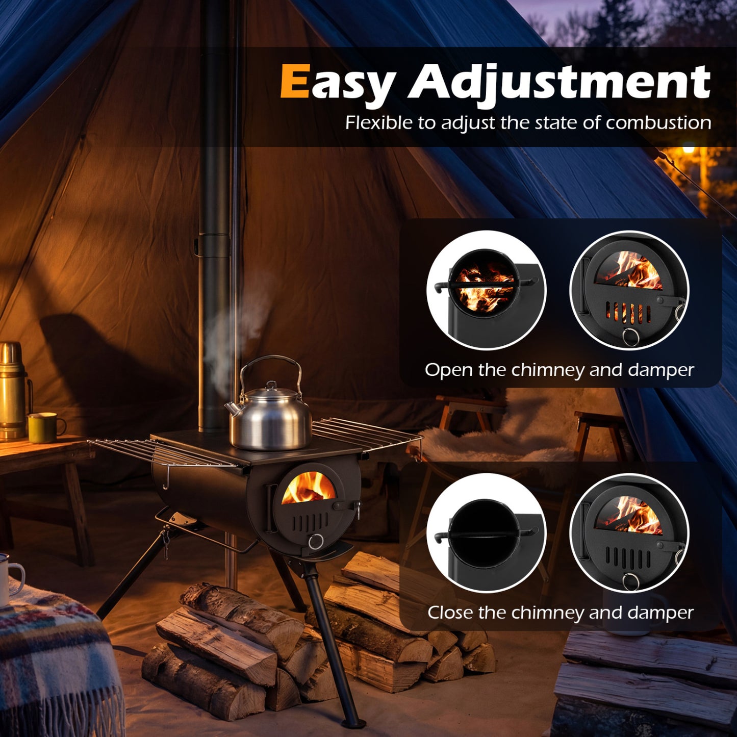 Tent Stove With Chimney Pipes, Foldable Legs, Black Outdoor Grills at Gallery Canada