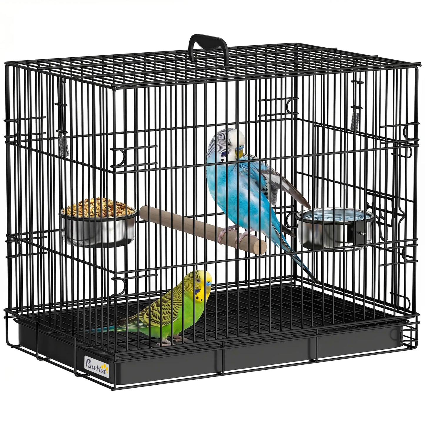Bird Cage Portable w/ Slide-Out Tray Travel Cage for Parakeets w/ Perch &; Food Bowls Black