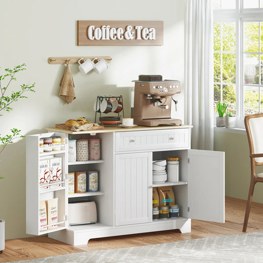 Modern Sideboard Cabinet, 41" Kitchen Buffet with Drawer, Adjustable Shelf, White Bar Cabinets White, Oak at Gallery Canada