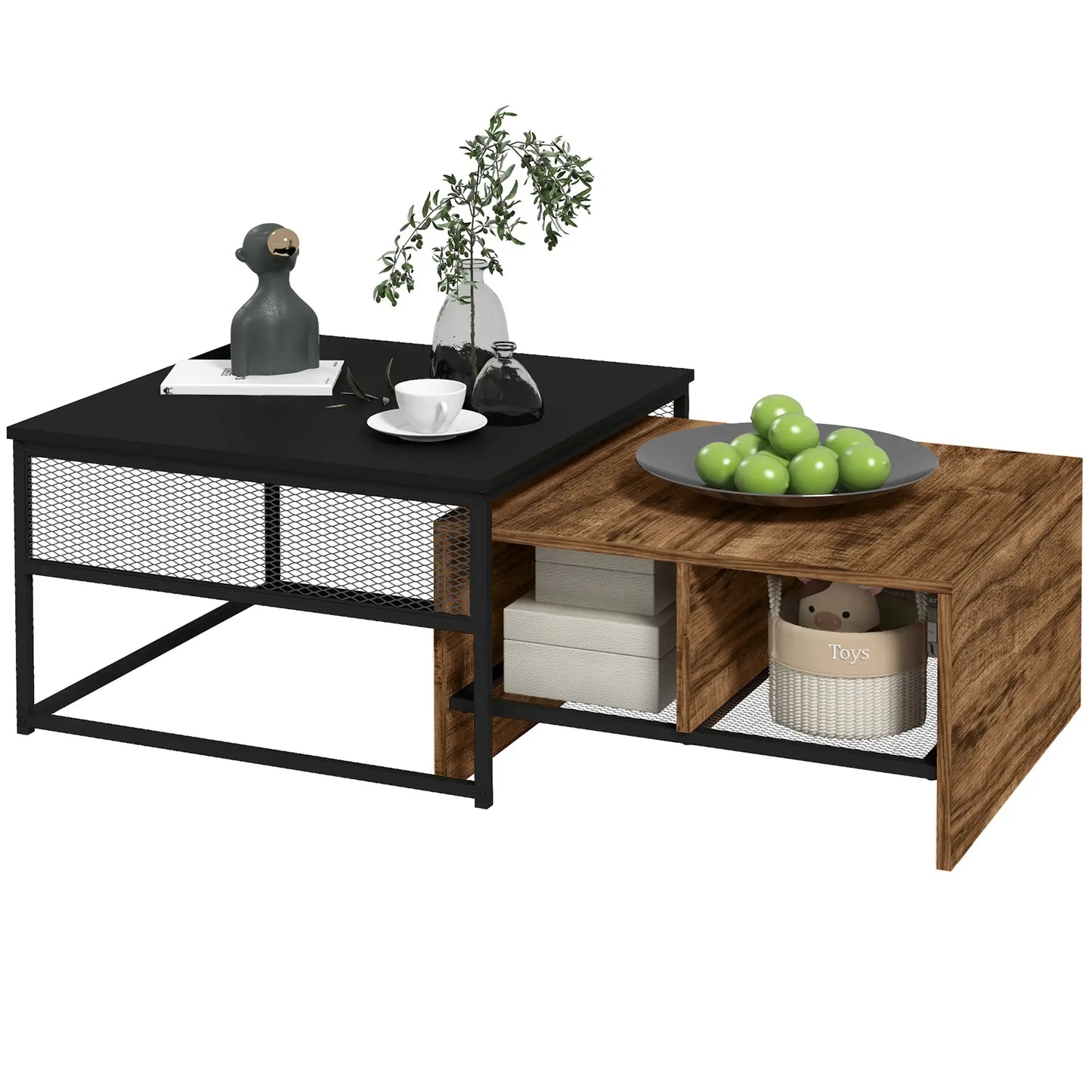 Industrial Nesting Coffee Table Set of 2, Square and Narrow Sofa Side Table Coffee Tables at Gallery Canada