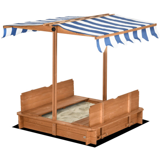 Wooden Kids Sandbox with Cover, Sand Play Station with Foldable Bench Seats and Adjustable Canopy, Red - Gallery Canada