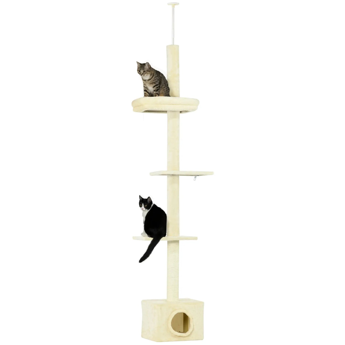 Adjustable Cat Tree, Scratching Post, House, Bed, 91-102 Inches, Beige Floor to Ceiling Cat Trees at Gallery Canada