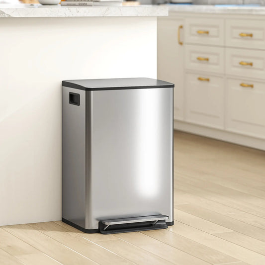 Trash Can with Soft-Close Lid, Garbage Can with Removable Inner Bucket for Kitchen 13.2gal, Silver Household Supplies Silver at Gallery Canada