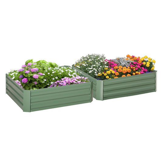 39" x 39" x 12" Set of 2 Raised Garden Bed, Elevated Planter Box with Galvanized Steel Frame for Growing Flowers, Herbs, Succulents, Green - Gallery Canada