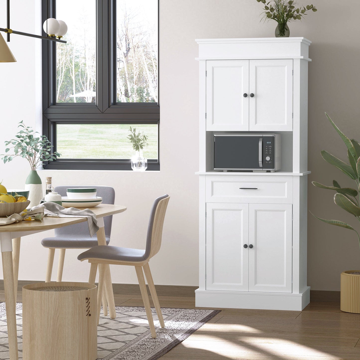 72"H Modern Freestanding Kitchen Pantry Cabinet Cupboard with Doors, Open and Adjustable Shelves, White at Gallery Canada