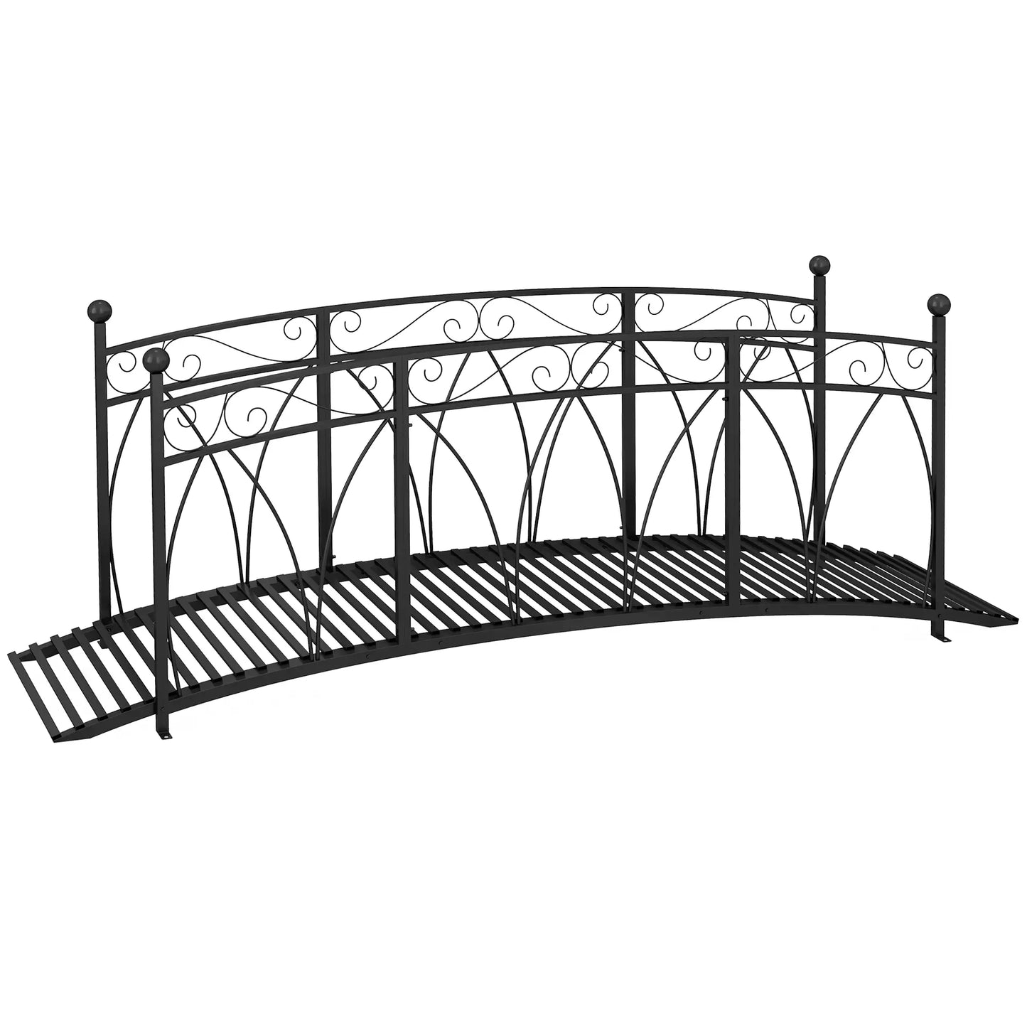 8' Metal Garden Bridge, Decorative Scrollwork, Black Garden Bridges at Gallery Canada