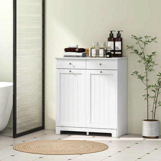 Laundry Cabinet, Tilt Out Hamper with 2 Baskets, 2 Drawers, White Bathroom Cabinets White at Gallery Canada