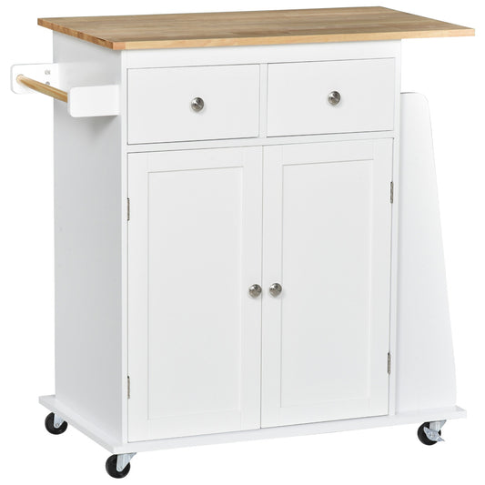 Rolling Kitchen Island Trolley Storage Cart with Rubber Wood Top, 3-Tier Spice Rack, Towel Rack Home Kitchen Carts, White at Gallery Canada