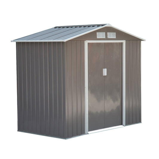 7' x 4' x 6' Garden Storage Shed Outdoor Patio Yard Metal Tool Storage House w/ Floor Foundation and Double Doors Grey at Gallery Canada