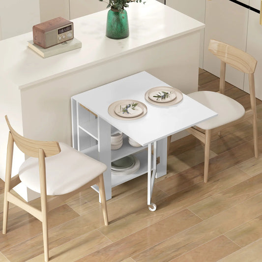 Folding Dining Table with Storage, Drop Leaf Kitchen Table for Small Spaces, White Bar Tables & Dining Tables White at Gallery Canada
