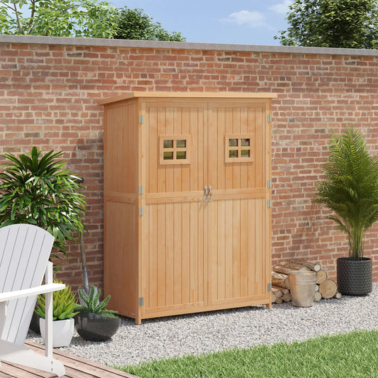 4x1.5ft Wooden Garden Storage Shed, Outdoor Tool Cabinet, Double Door Sheds Natural at Gallery Canada