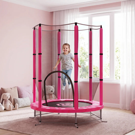 55" Toddler Trampoline, Safety Enclosure Net, Indoor Outdoor, Ages 3-6, Pink Trampolines Pink at Gallery Canada