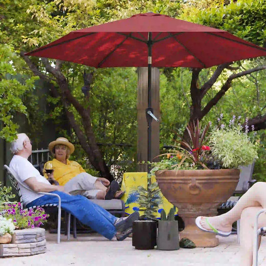 9FT Patio Umbrella, Tilt Crank, 6 Ribs, UV Protection Sun Umbrellas Wine Red, Dark Grey at Gallery Canada