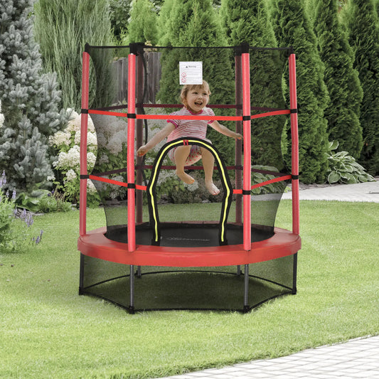 55" Kids Trampoline with Enclosure Net, Indoor/Outdoor, Age 3-6, Red Trampolines Red, Black at Gallery Canada
