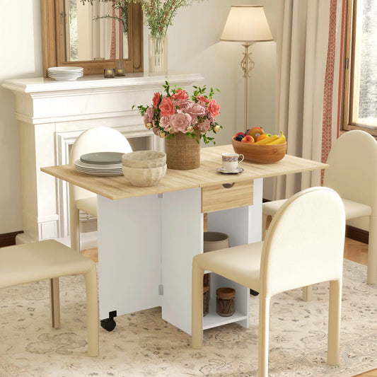 Folding Dining Table, Drop Leaf with Drawer, Storage Shelves, Oak Bar Tables & Dining Tables Oak at Gallery Canada