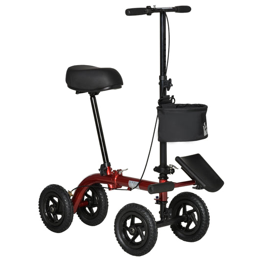 Seated Knee Walker, Foldable Steerable Medical Knee Scooter, Crutch Alternative with Braking System, Storage Bag for Foot Injuries, Red - Gallery Canada