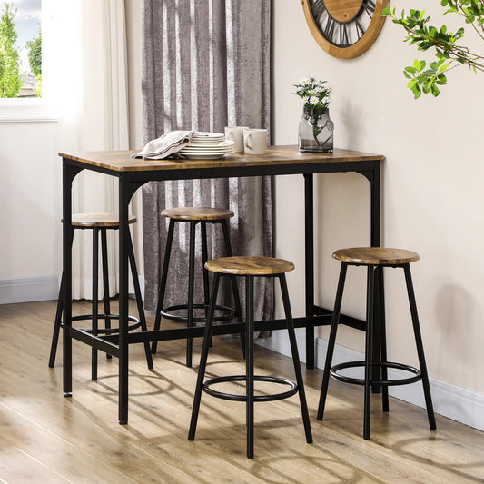 5-Piece Bar Table Set, Industrial Counter Height, Rustic Brown, Brown Bar Sets Rustic Brown, Black at Gallery Canada