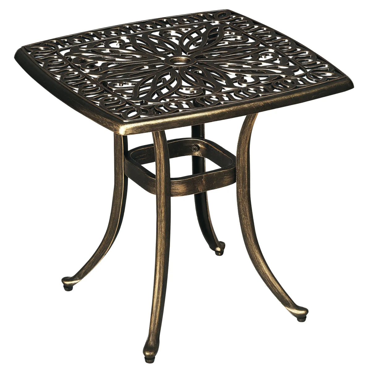 Table d'appoint extérieure en aluminium, 21" carré, trou pour parapluie, bronze