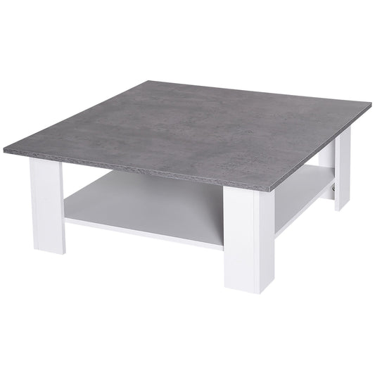 Square Coffee Table with Storage Shelf and Cement-like Tabletop for Living Room, White - Gallery Canada