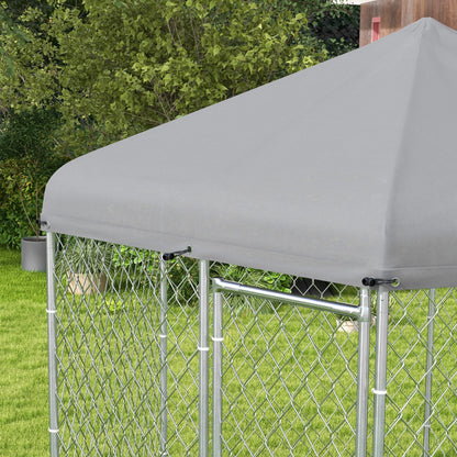 9.2' x 8' x 7.7' Outdoor Dog Kennel Dog Run with Waterproof, UV Resistant Cover for Medium Large Sized Dogs, Silver at Gallery Canada