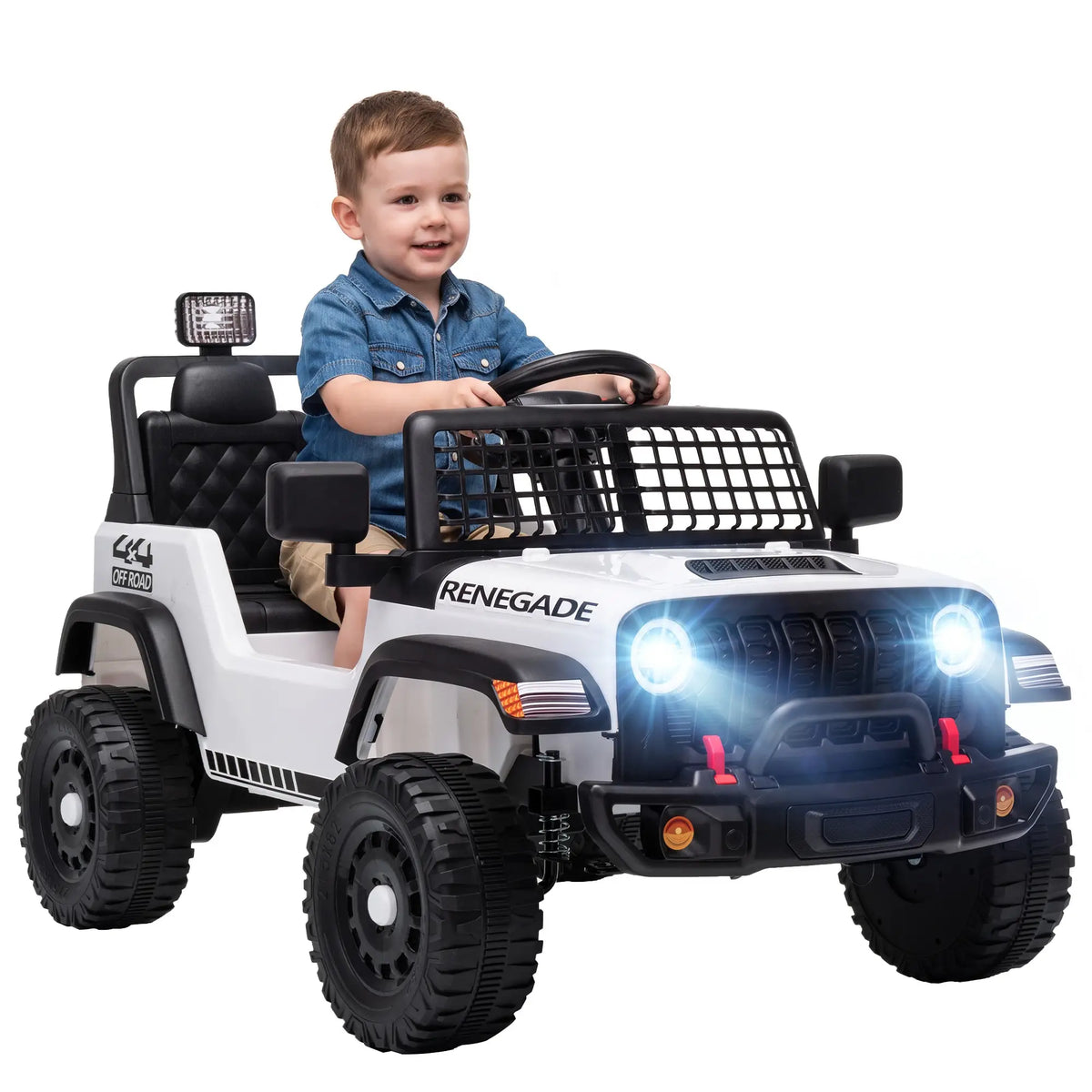 Camion auto électrique 12V, télécommande, démarrage progressif, 2-4 ans, Blanc