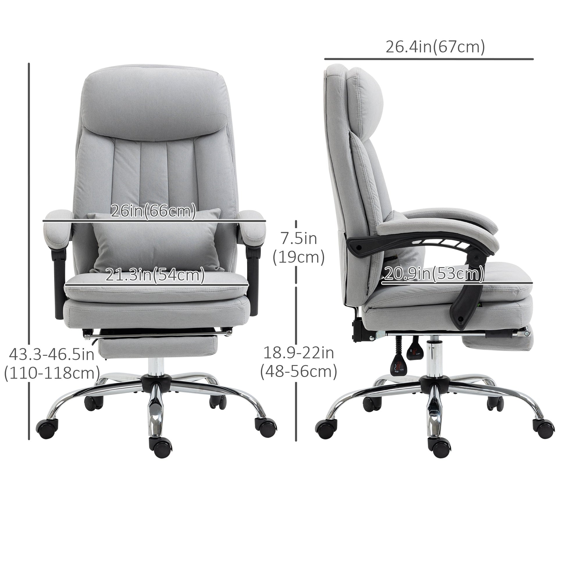 High Back Office Chair, Microfibre Computer Desk Chair with Lumbar Support Pillow, Foot Rest, Reclining Back, Arm, Grey at Gallery Canada