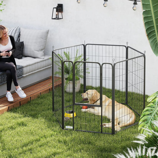 6 Panels Heavy Duty Dog Playpen, 39" Height, Portable Foldable Houses, Kennels & Pens Black at Gallery Canada