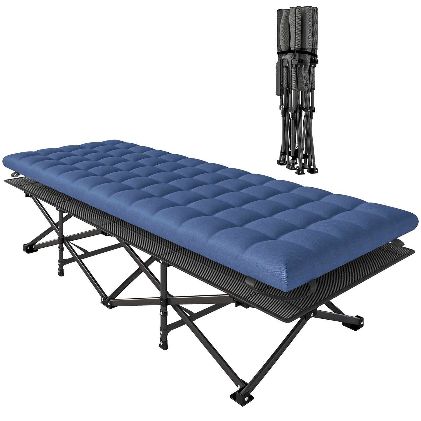 32" Extra Wide Folding Camping Cot, Soft Pad, Non-Slip Feet, Carry Bag, Blue Camping Cots at Gallery Canada