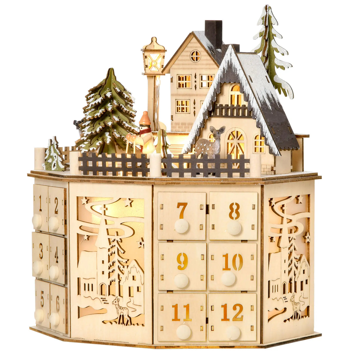 Wooden Christmas Advent Calendar, Lighted 24 Days, Battery Operated, Natural Christmas Advent Calendars at Gallery Canada