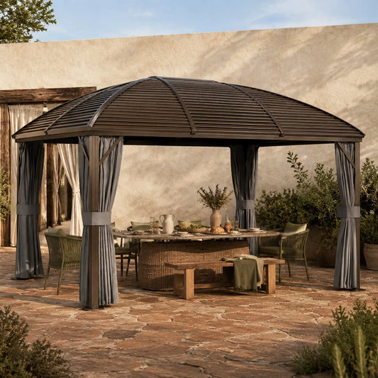 10' x 13' Hardtop Gazebo, Aluminum Canopy, Mesh Nettings, Dark Grey Gazebos Dark Grey at Gallery Canada