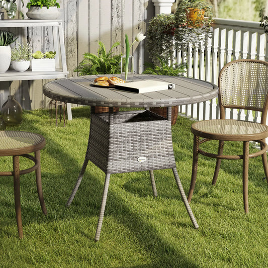 35.4" Outdoor Wicker Dining Table, PE Rattan Patio Furniture, Grey Patio Dining Tables Grey at Gallery Canada