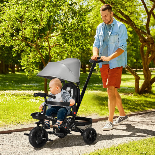 Toddler Tricycle, 4 in 1 Kids Trike, Adjustable Seat, Removable Handle, Grey Tricycles for Kids Grey, Black at Gallery Canada
