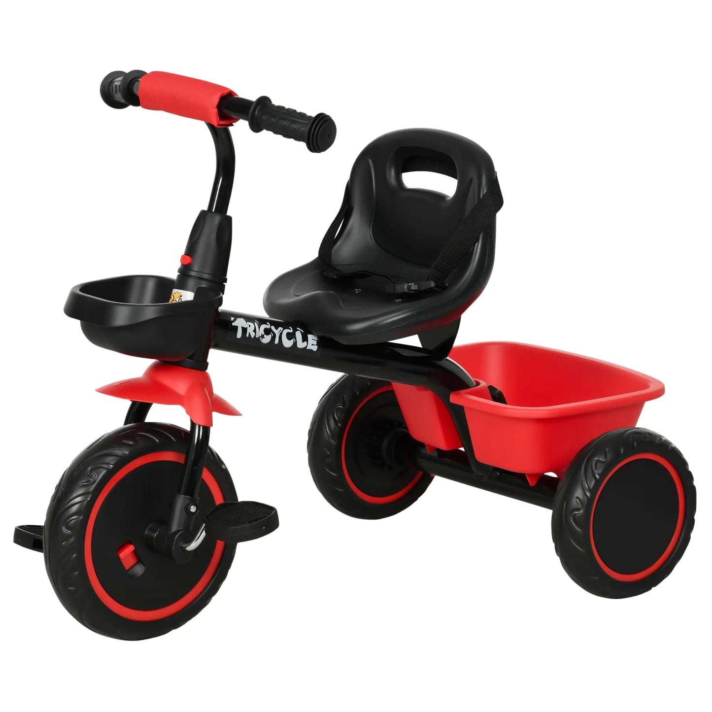 Large Kids Tricycle, Adjustable Seat, Safety Belt, 2 Storage Baskets, Red Tricycles for Kids at Gallery Canada