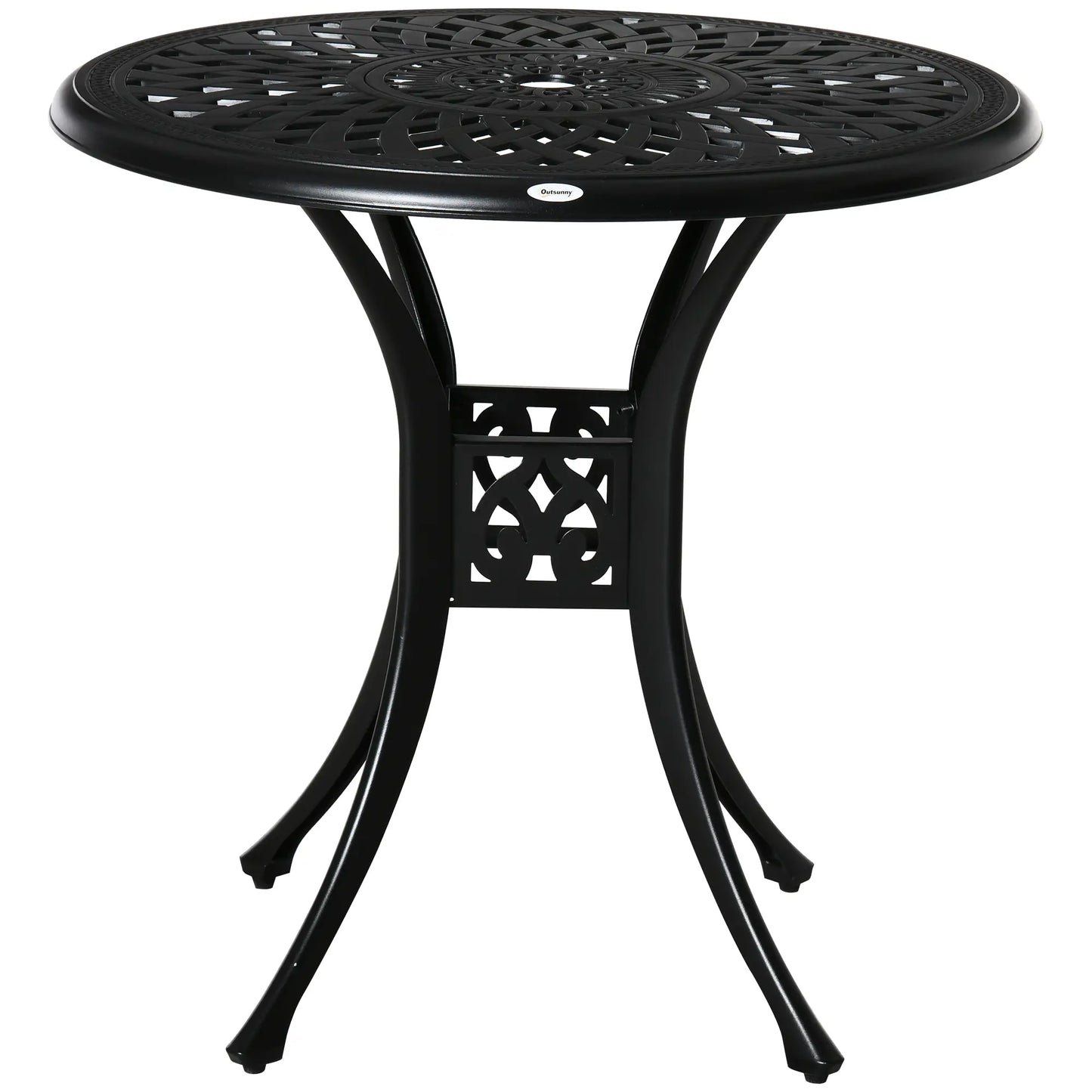 30-Inch Round Patio Dining Table, Umbrella Hole, Antique Cast Aluminum, Black Patio Side Tables at Gallery Canada