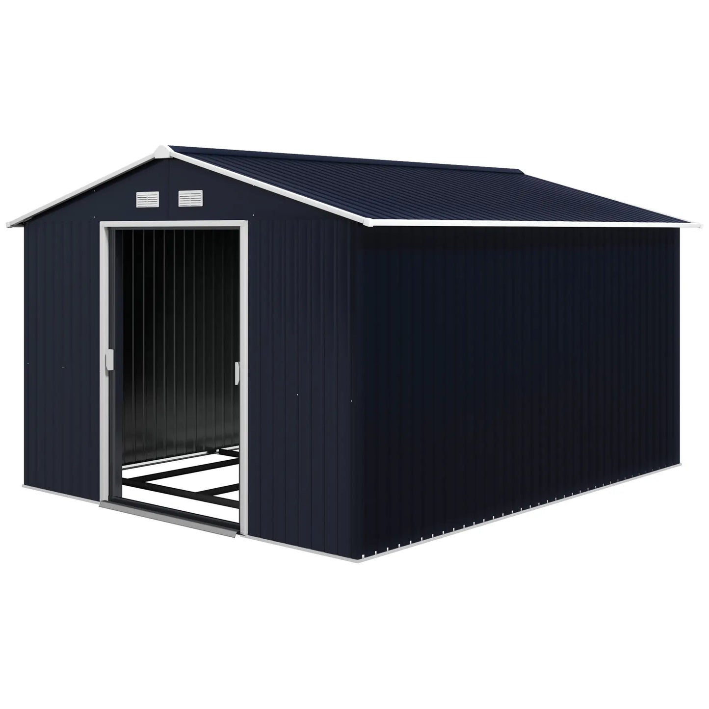 11' x 9' Metal Storage Shed, Garden Tool House, Double Sliding Doors, 4 Air Vents, Dark Grey Sheds at Gallery Canada