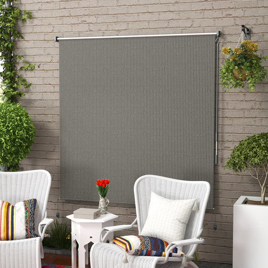 6' x 6' Outdoor Roller Shades, Cordless Porch Blinds, Light Grey Side Awnings Light Grey at Gallery Canada