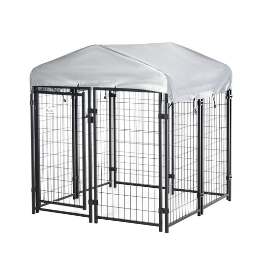 4' x 4' x 4.5' Large Outdoor Dog Kennel Steel Fence with UV-Resistant Oxford Cloth Roof &; Secure Lock at Gallery Canada