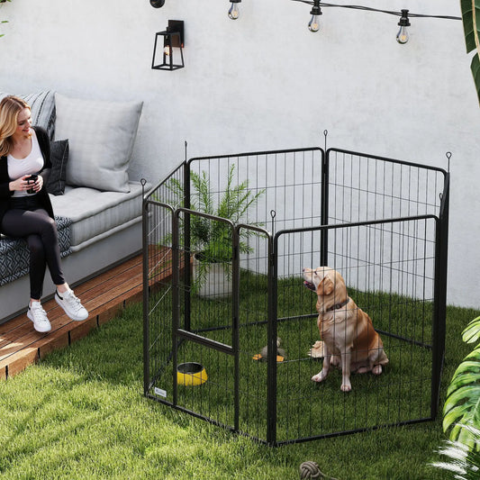 Heavy Duty Dog Playpen, 6 Panels, 39"H, Door for Large Dogs Houses, Kennels & Pens Grey at Gallery Canada