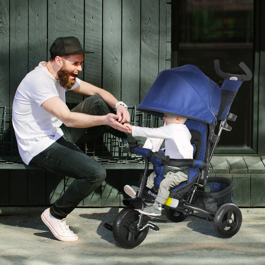 6 in 1 Tricycle for Toddlers, Parent-Push Handle, Dark Blue Tricycles for Kids Dark Blue and Black at Gallery Canada