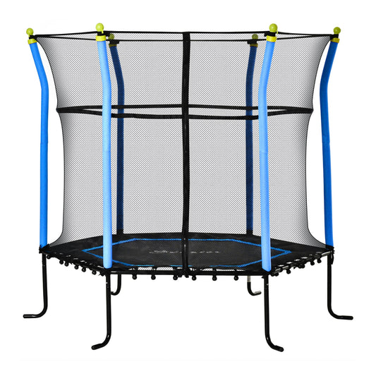63" Kids Trampoline Mini Indoor/Outdoor Bouncer Jumper with Enclosure Net Elastic Thick Padded Pole Gift for Child Toddler Age 3-10 Years Old Blue - Gallery Canada