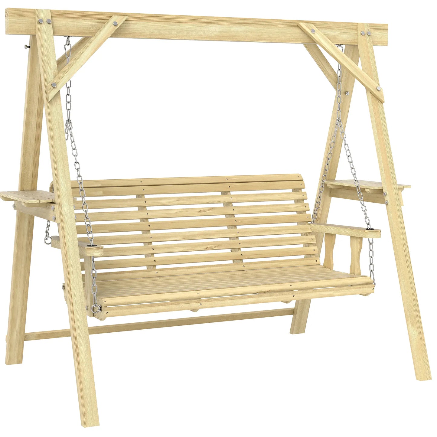 3 Seat Wooden Porch Swing With Stand, Natural Wood Patio Swings with Stand at Gallery Canada