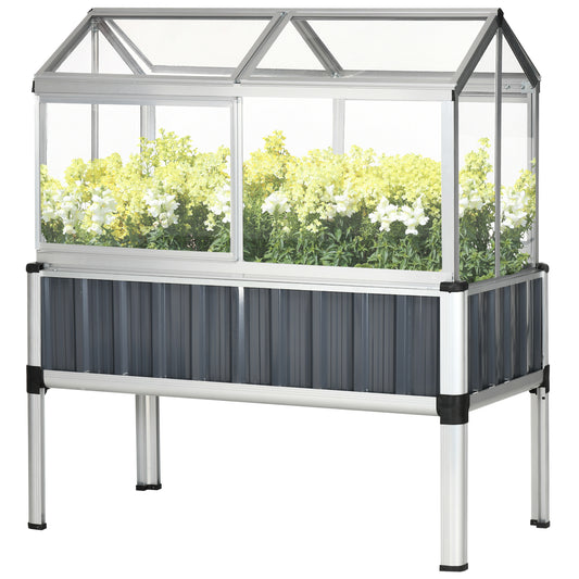 45"x24"x51" Raised Garden Bed with Greenhouse, Windows, Galvanized Steel Frame for Vegetables Flowers Herbs, Dark Grey