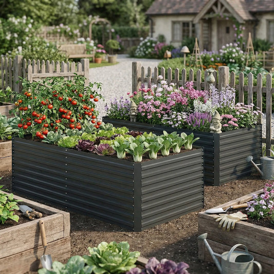 Galvanised Raised Garden Bed Set, 6 x 3 x 2 ft, Dark Grey Galvanized Planter Boxes Dark Grey at Gallery Canada