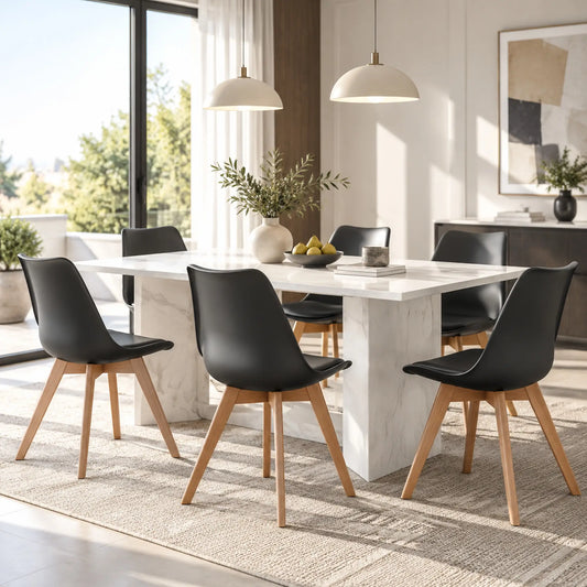 Modern Dining Table Chairs Set Of 6, Rubber Wood Kitchen Table Chairs Dining Chairs Black, Natural at Gallery Canada