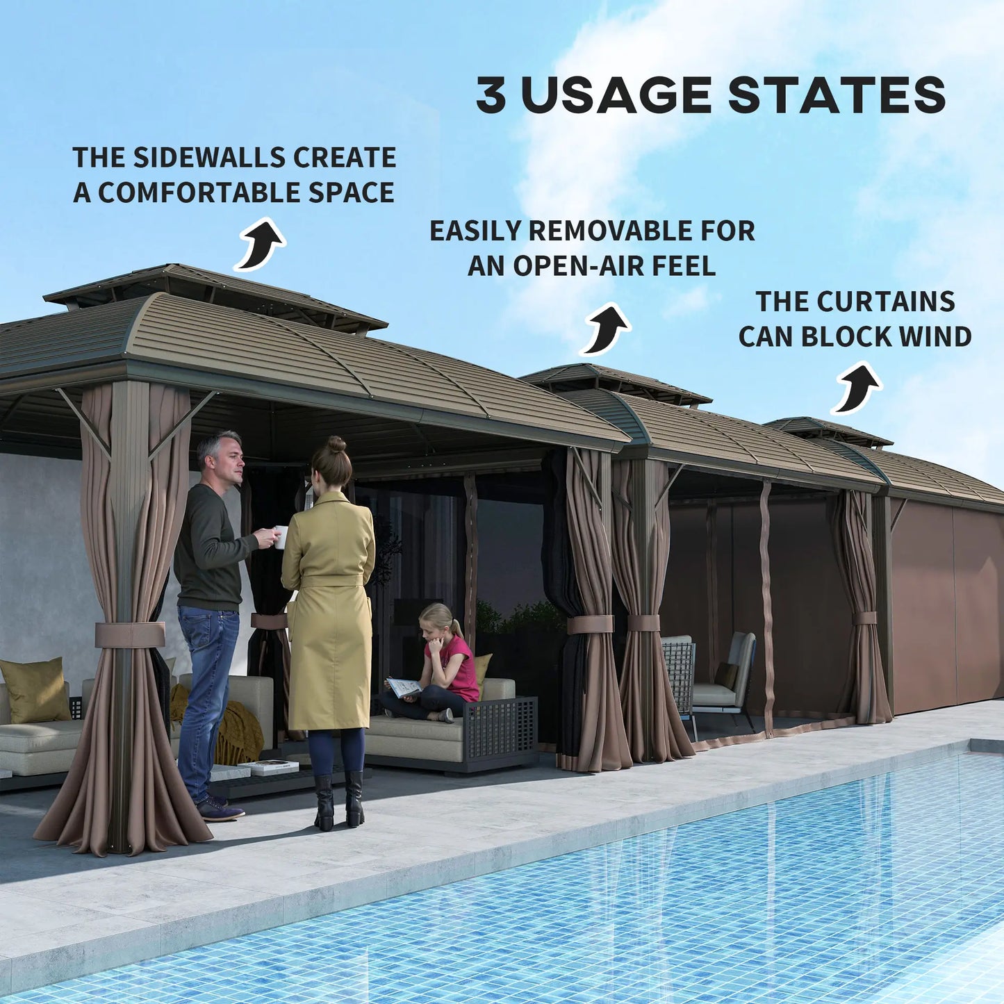 10' x 12' Hardtop Gazebo, Double Roof, Netting, Curtains, Garden, Backyard Gazebos at Gallery Canada