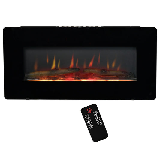 Electric Wall-Mounted Fireplace Heater with Adjustable Flame Effect, Remote Control, Timer, 1400W, Black - Gallery Canada
