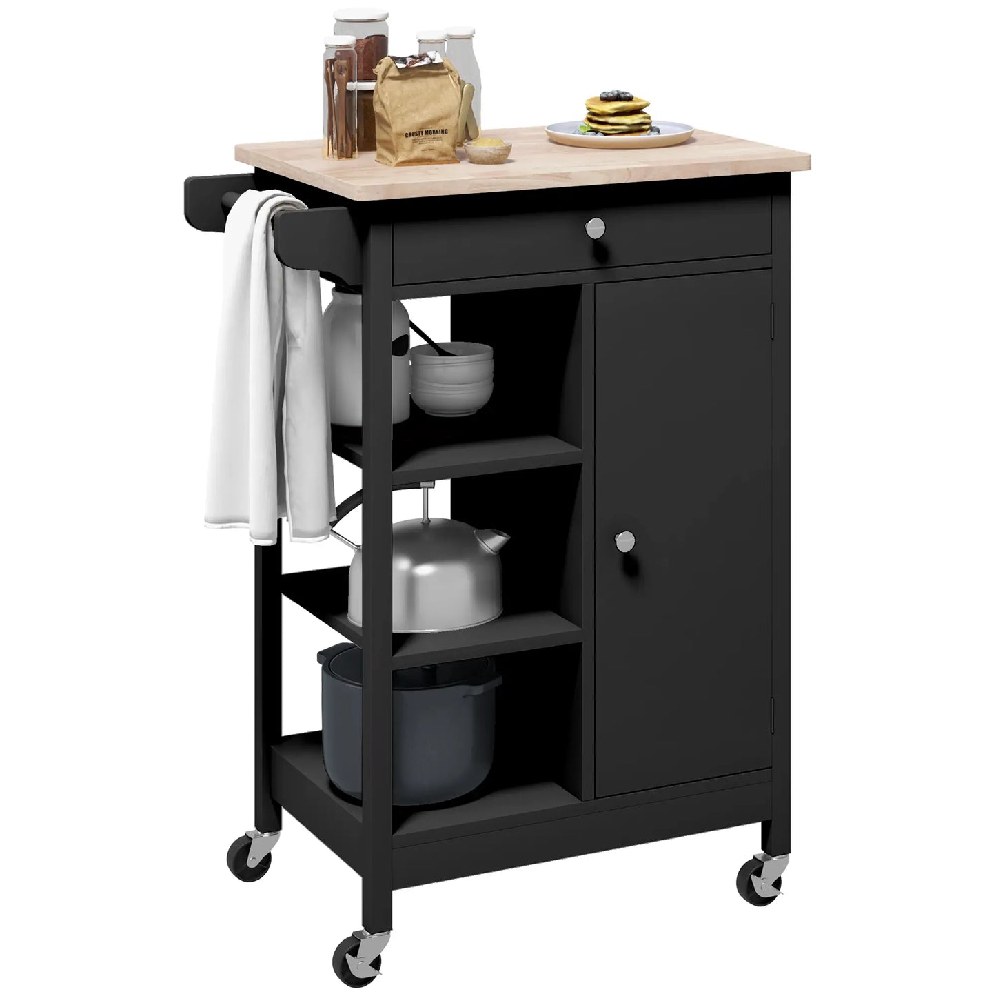 Modern Rolling Kitchen Island Cart, Natural Wood Top, Black Kitchen Islands & Kitchen Carts at Gallery Canada