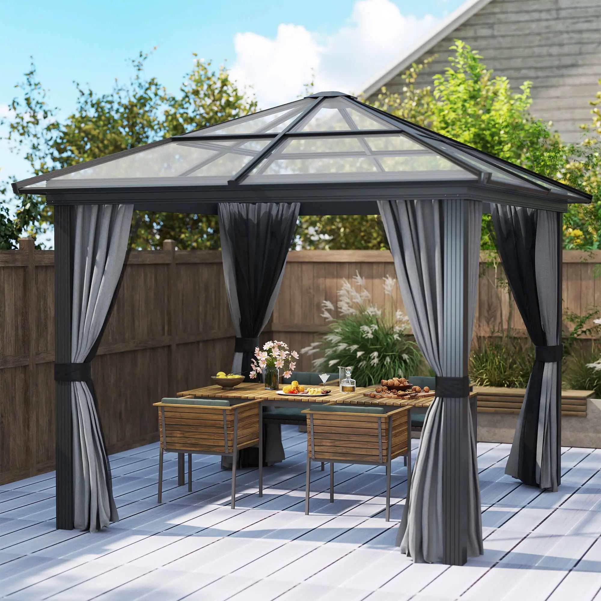 10x10ft Hardtop Gazebo, Aluminum Frame, Polycarbonate Canopy Gazebos at Gallery Canada