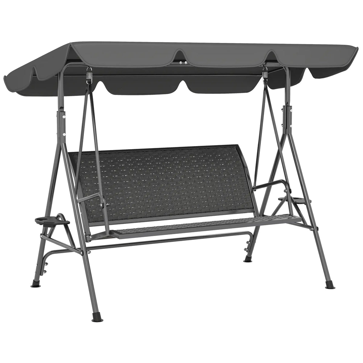 3-Seat Patio Swing Chair, Outdoor Canopy Swing Glider, Adjustable Shade, Grey Patio Swings with Stand at Gallery Canada